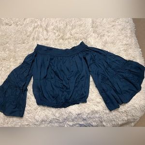 Free People off the shoulder crop top teal XS